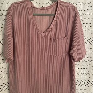 Women's Ribbed V-Neck Top - Pink